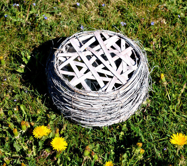 Weidenkorb Ø22x10cm weiß gekalkt mit Folie ausgelegt